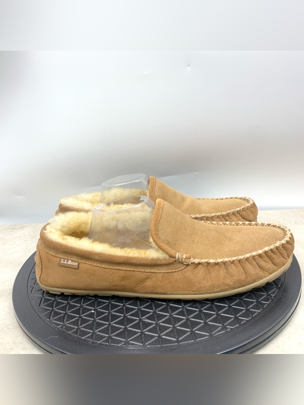 LL Bean Venetian Slippers Men Size 14 Shoes Brown Suede Shearling Moccasins